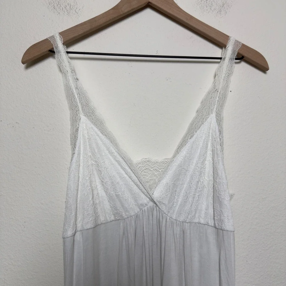 NEW Barefoot Dreams Women Luxe Milk Jersey Dress Gown XL Pearl Lace Nightgown‎